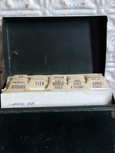 Small Metal Box of Vintage Recipe Cards with Hand Written Recipes