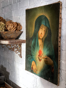 Vintage Religious Oil Painting on Stretched Canvas