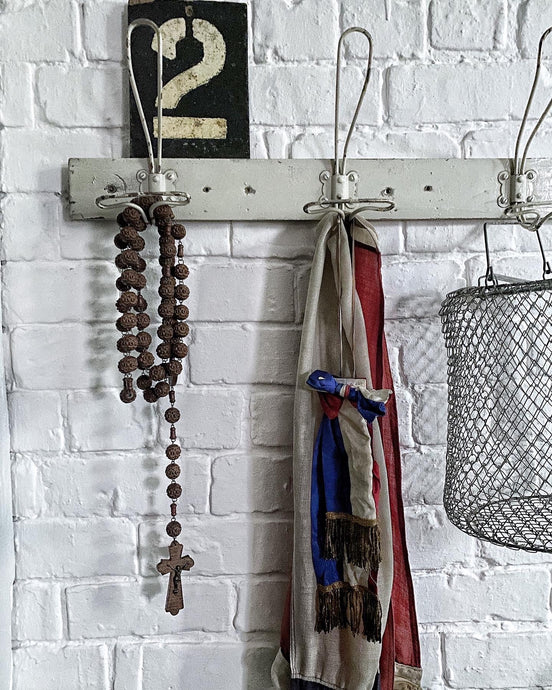 French Antique Salvaged Church Priests large wooden carved rosary beads