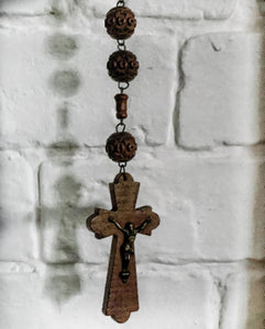 French Antique Salvaged Church Priests large wooden carved rosary beads