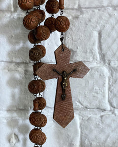 Large Vintage Wooden carved French Church Rosary Beads