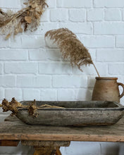Load image into Gallery viewer, A large grey Vintage wooden rustic primitive dough bowl trough