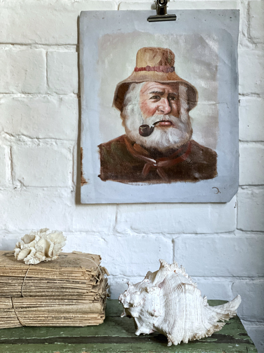 This Characterful Vintage portrait of a sailor is painted in oil on unframed canvas. 