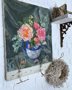 A Vintage Still Life Floral Oil painting on stretched canvas