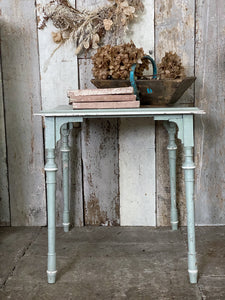 Pale Blue & White Original Chippy Paint Ecclesiastical Style Side Table