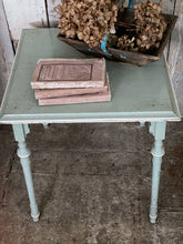 Load image into Gallery viewer, Pale Blue &amp; White Original Chippy Paint Ecclesiastical Style Side Table