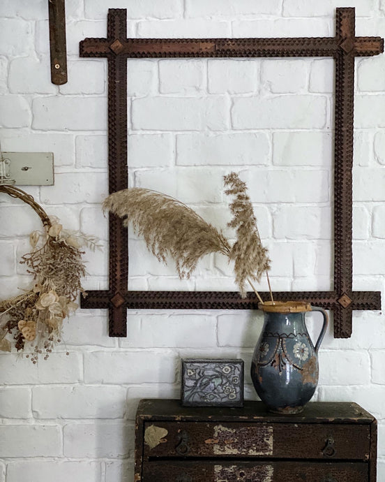 A Large Tramp Art Antique dark wooden frame
