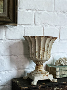 Vintage Antique Cast Iron white painted urn vase