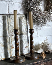Load image into Gallery viewer,  wood turned bobbin style candle sticks