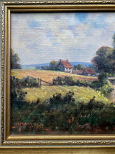Load image into Gallery viewer, Vintage landscape oil painting on stretched canvas in gilt frame signed