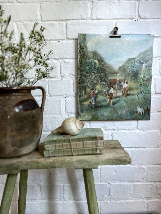 A Vintage Mid Century landscape oil painting on hard board signed.