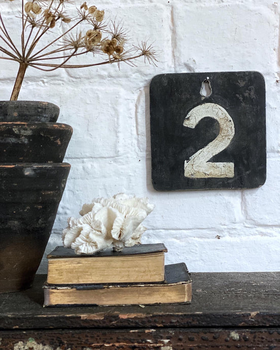 A vintage hand painted slate cricket score number 2