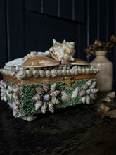 Load image into Gallery viewer, A vintage wooden shell covered jewellery box sailors souvenir