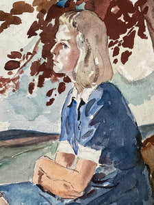 1940s Watercolour Portrait Painting