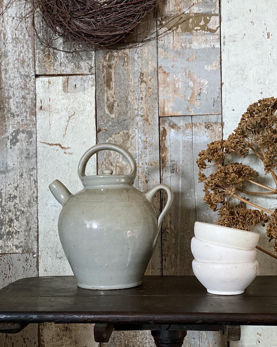 A French Vintage Gargoulette Lidded Water Jug in Pale grey Pottery