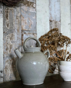 A French Vintage Gargoulette Lidded Water Jug in Pale grey Pottery