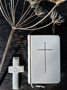Small White Bakelite Childs bible and white bakelite cross Holy Communion