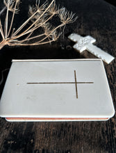 Load image into Gallery viewer, Small White Bakelite Childs bible and white bakelite cross Holy Communion