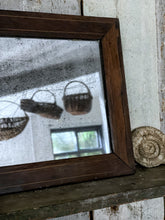 Load image into Gallery viewer, A small antique vintage dark wooden foxed glass plate mirror