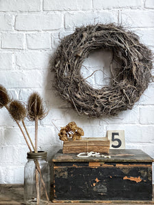 Pale Grey Twiggy Rustic Decorative Wreath