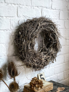 Pale Grey Twiggy Rustic Decorative Wreath